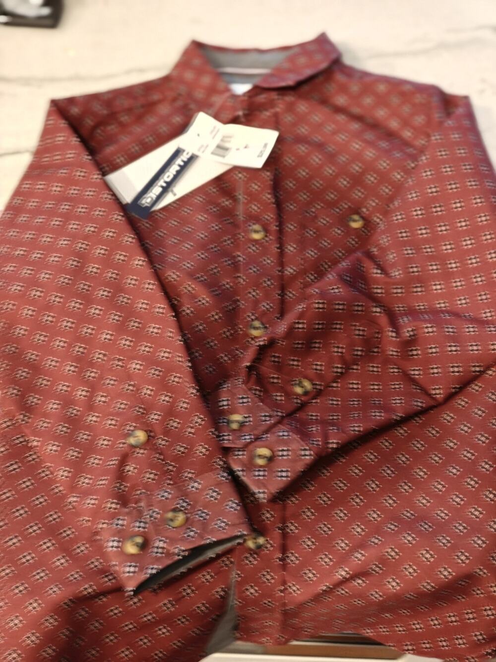 Distortion Boys Burgundy Geometric Button Down Shirt Size 6 NWT